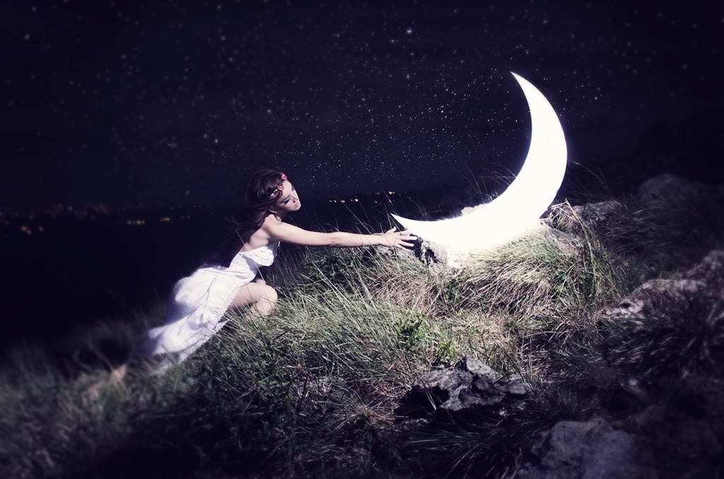 Fine art photo woman with moon